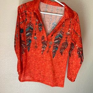 Orange Feather Design Top